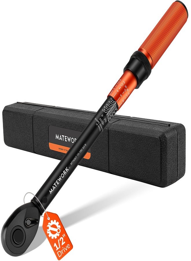 Matework 1/2 Inch Drive Click Torque Wrench, 10-180 ft.lb/13.6-244.1 Nm, ±3% High Precision Lug Nut Torque Wrench with 72 Tooth Dual-Direction for Moto, Wheel Tire and Car Repair - Image 1